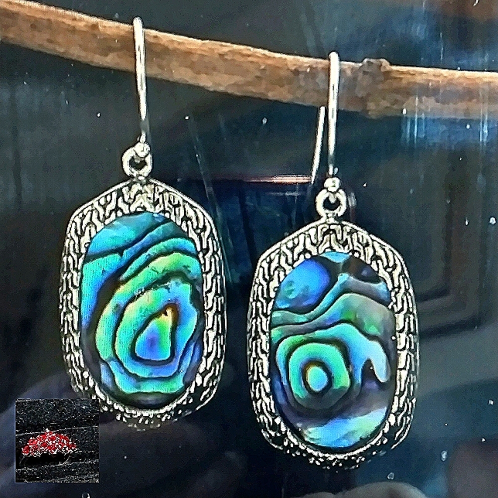 NWT-99.9 & ABALONE PIERCED STERLING,  EARRINGS, HYPOALLERGENIC, HOOK
